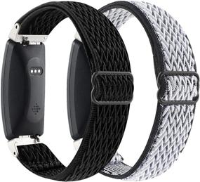 img 4 attached to 📱 2 пакета упругой ремешка для часов: Замена для Fitbit Inspire 2/ Inspire/Inspire HR - Тканый мягкий нейлоновый спортивный дышащий браслет для женщин и мужчин (черный-сине-серый)