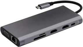 img 4 attached to Enhanced USB-C Hub: 11 in 1 Space Grey Docking Station for MacBook & Windows - Triple Display, 2 HDMI, VGA, 4 USB Ports, SD TF Card Reader, Gigabit Ethernet