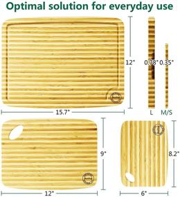 img 1 attached to 🔪 Набор из 3-х режущих досок Boelley из бамбука с 1 пластиковым плетеным ковриком - деревянная режущая доска с ручками для сбора сока - кухонный набор режущих досок с пожизненной гарантией замены - большая и маленькая деревянные режущие доски