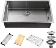 🚰 32-inch undermount workstation single bowl kitchen sink, 16 gauge stainless steel with accessories (pack of 5), silver logo