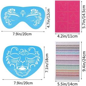 img 3 attached to 17pcs Reusable Face Paint Stencils Set with 4 Sheet Painting Stickers and 1pcs Rhinestone Bling Sticker, Ideal for Festival Party Decoration