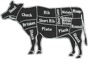 img 4 attached to 🐄 Premium Quality Large 7.5 Inch Black and Gray Cow Butcher Cuts Diagram Iron-on Patch Appliqué - Perfect for Craft and Fashion Projects!