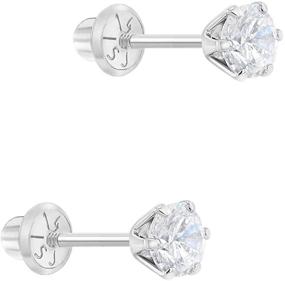 img 3 attached to Sparkly 14k White Gold 4mm Round Cubic Zirconia Screw Back Stud Earrings for Baby Girls & Toddlers - Elegant Round Studs for Little Girls, Perfect Tiny Studs for Children