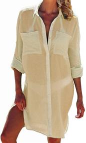 img 3 attached to Crinkle Chiffon Button Beachwear: Women's Clothing, Swimsuits & Cover-Ups