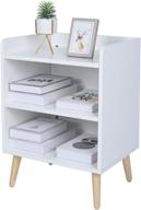 3-tier end table with open compartment - tinsawood nightstand, wooden accent side table with solid wood leg in white логотип