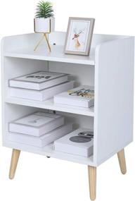 img 4 attached to 3-Tier End Table with Open Compartment - TINSAWOOD Nightstand, Wooden Accent Side Table with Solid Wood Leg in White