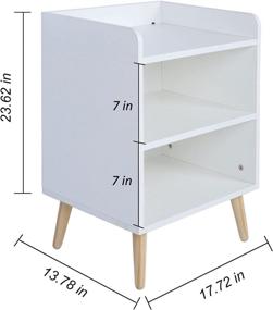 img 3 attached to 3-Tier End Table with Open Compartment - TINSAWOOD Nightstand, Wooden Accent Side Table with Solid Wood Leg in White