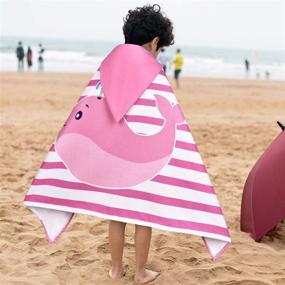 img 2 attached to 🐬 Pink and White Striped Dolphin Kids Hooded Beach Towel - Soft and Absorbent Toddler Towel for Boys, Ideal for Beach, Bath, Swim, and Pool