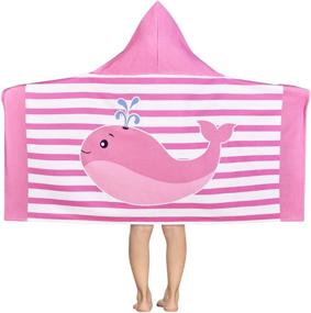 img 4 attached to 🐬 Pink and White Striped Dolphin Kids Hooded Beach Towel - Soft and Absorbent Toddler Towel for Boys, Ideal for Beach, Bath, Swim, and Pool