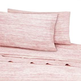 img 2 attached to Dreamer's Nest Pink Melange Jersey Bed Sheet Set - Soft Stretchable Cotton Blend Knit Sheets for All Season Bedding - Full Size 4 Piece Set with 1 Flat Sheet, 1 Fitted Sheet, and 2 Pillowcases