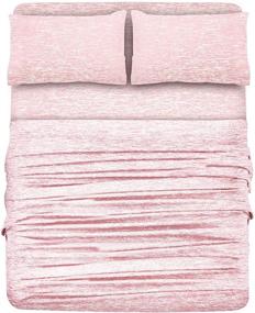 img 4 attached to Dreamer's Nest Pink Melange Jersey Bed Sheet Set - Soft Stretchable Cotton Blend Knit Sheets for All Season Bedding - Full Size 4 Piece Set with 1 Flat Sheet, 1 Fitted Sheet, and 2 Pillowcases