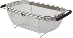 img 4 attached to 🥦 HOJKMA Stainless Steel Over-the-Sink Colander - 4 Quart Expandable Oval Strainer Basket with Rubber Grip Handles, Fine Mesh for Kitchen Sink, Straining, Draining, Rinsing Fruits and Vegetables