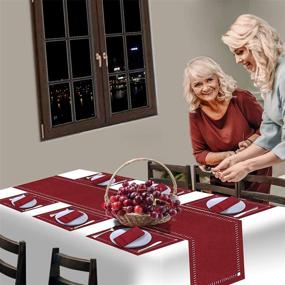 img 2 attached to 🍷 Grelucgo Handmade Hemstitched Polyester Table Runner: Elegant Cranberry Dresser Scarves, 14x72 inch