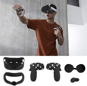 img 3 attached to Black Oculus Quest 2 Accessories Bundle: VR Cover with Front Face Protector, 🎮 Protective Lens Cover, Touch Controller Grips, Silicone Face Cover Sweat Guard & Anti-Leakage Pad
