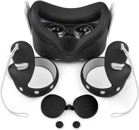 img 4 attached to Black Oculus Quest 2 Accessories Bundle: VR Cover with Front Face Protector, 🎮 Protective Lens Cover, Touch Controller Grips, Silicone Face Cover Sweat Guard & Anti-Leakage Pad