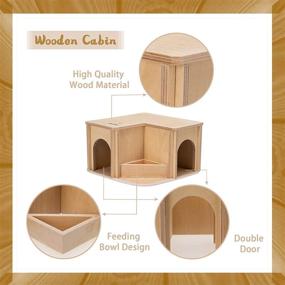 img 3 attached to 🐹 PAWCHIE Small Animal Wooden Hideout - Detachable Guinea Pig's Wood House with Pee Pad, Feed Bowl Included - Suitable for Hamsters, Chinchillas