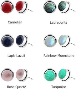 img 1 attached to 💎 Stunning Genuine Gemstone Handmade Stud Earrings: 925 Silver Plated Fashion Jewelry Combo (8)