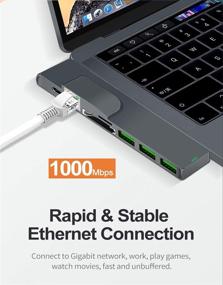 img 2 attached to 🔌 OKUT USB C хаб для MacBook Pro - порт Ethernet, 4K HDMI, 2 USB 3.0, карт-ридер SD/TF, поддержка USB-C питания - портативный адаптер типа C для Mac Pro и других ноутбуков (HUB-801)