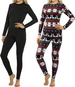 img 4 attached to 🌬️ Womens Fleece-Lined Thermal Underwear Set - Long John Top and Bottom Base Layer