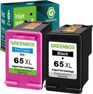 🖨️ greenbox remanufactured ink cartridge 65xl n9k04an for hp envy 5055 5052 5058 deskjet 3755 2655 3720 3721 3722 3723 3752 3730 3758 2652 printer tray - 1 black + 1 tri-color logo