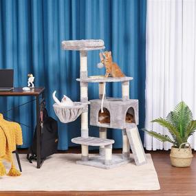 img 3 attached to Heybly Cat Tree Tower for Indoor Cats – Multi-Level Cat Furniture Condo with Built-In Feeding Bowl and Scratching Board