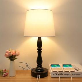 img 4 attached to Dimmable Touch Control Table Lamp with 2 USB Ports - Boncoo Modern 🔆 Bedside Lamp with White TC Lampshade for Bedroom or Living Room, A19 Bulb Included