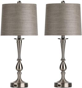 img 2 attached to Set of 2 Modern Bedside USB Table Lamps with Charging Port - Silver Desk Lamp for Living Room, Bedroom, Nightstand, Coffee Table - 25" Nickle Finish