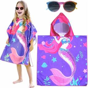 img 4 attached to 🧜 ComicalBubble Mermaid Kids Girls Bath Set, Swim Pool, Beach Hooded Poncho Towel for Toddlers Ages 1-6 Years, Super Soft, Absorbent Microfibers, Iridescent Sunglasses for Kids (Purple)