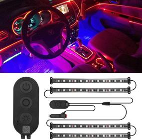 img 4 attached to Waterproof Interior Car Lights with Multi DIY RGB Color Music and APP Control - 4pcs 48 LED Strip Lights with Music Sensor, Car Charger, and DC 12V