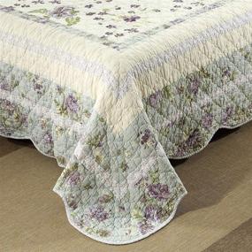 img 1 attached to 🌺 Vctops Floral Embroidered Quilt Set for Oversize Queen Bed - 100% Cotton Ultra Soft Elegant Reversible Bedspread Coverlet Set with 2 Pillow Shams - Floral Design