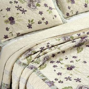 img 2 attached to 🌺 Vctops Floral Embroidered Quilt Set for Oversize Queen Bed - 100% Cotton Ultra Soft Elegant Reversible Bedspread Coverlet Set with 2 Pillow Shams - Floral Design