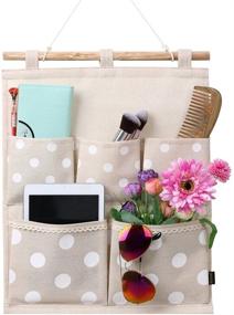 img 4 attached to 👕 Efficient Closet Space Saver: Homecube Linen Cotton Fabric Wall Door Cloth Hanging Storage Bag Case 5 Pocket Home Organizer (White Polka Dots)