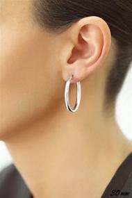 img 2 attached to 💎 TILO JEWELRY Sterling Silver Classic Shiny Polished Round Hoop Earrings, 3mm Tube: Timeless Elegance and Style