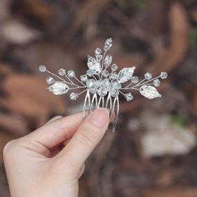 img 3 attached to 👰 Unicra Bride Silver Wedding Hair Comb Leaf Bridal Side Comb | Sparkling Crystal Hair Piece with Rhinestone Accents | Hair Accessory for Women and Girls - A-Silver