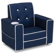 🪑 navy upholstered kids chair with cup holder - delta children chelsea logo