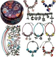 charm bracelet diy craft kit with pendants, crystal resin beads, metal beads, snake chains, and leather threads – perfect gift for women, teens, and girls logo