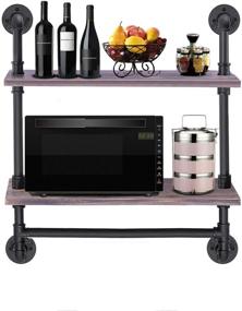 img 3 attached to 🛁 Rustic Industrial Pipe Shelf with Towel Bar Rack for Bathroom - Elibbren Wall Mounted Shelving, 2-Layer Wooden Bookshelf for Kitchen (Includes Wooden Board)