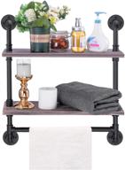 🛁 rustic industrial pipe shelf with towel bar rack for bathroom - elibbren wall mounted shelving, 2-layer wooden bookshelf for kitchen (includes wooden board) logo