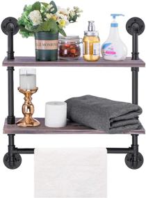 img 4 attached to 🛁 Rustic Industrial Pipe Shelf with Towel Bar Rack for Bathroom - Elibbren Wall Mounted Shelving, 2-Layer Wooden Bookshelf for Kitchen (Includes Wooden Board)