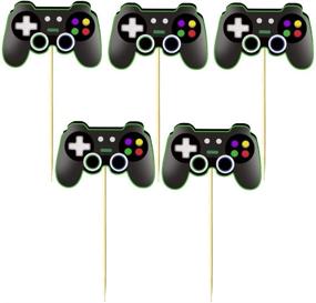 img 2 attached to Наконечники для кеков "🎮 Mighty Rain Video Game Controllers" - высококачественные флажки для тортов в виде джойстиков для праздников, юбилеев, свадеб и помолвок в стиле видеоигр - декор для вечеринок (набор из 24 шт)