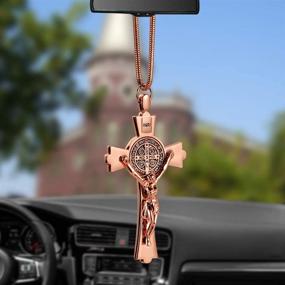 img 4 attached to 🕊️ EING Metal and Crystal Diamond Cross Jesus Christian Car Rear View Mirror Pendant - Stylish Auto Decoration in Rose Gold