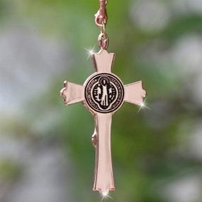 img 3 attached to 🕊️ EING Metal and Crystal Diamond Cross Jesus Christian Car Rear View Mirror Pendant - Stylish Auto Decoration in Rose Gold