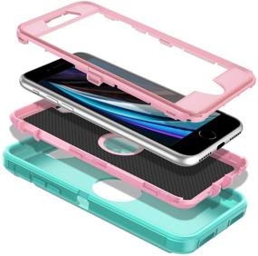 img 3 attached to 📱 I-HONVA iPhone SE 2020 Case with Built-in Screen Protector - Full Body Protection, Mint Green/Pink