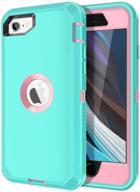 📱 i-honva iphone se 2020 case with built-in screen protector - full body protection, mint green/pink logo