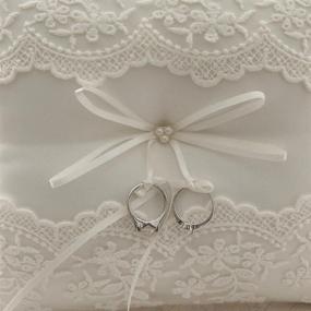 img 3 attached to 🏖️ Bodosac Awtlife Lace Pearl Wedding Ring Pillow Cushion Bearer - Perfect for Beach Weddings!