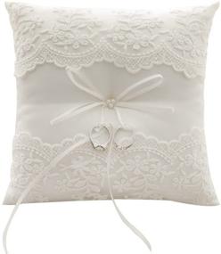 img 4 attached to 🏖️ Bodosac Awtlife Lace Pearl Wedding Ring Pillow Cushion Bearer - Perfect for Beach Weddings!