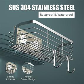 img 2 attached to 🚿 Rustproof Stainless Steel Shower Caddy Basket 2 Pack - Wall-Mounted Shower Organizer with Hooks, No Drilling Required - Adhesive Shower Shelf for Bathroom, Kitchen, Dorm, and Toilet