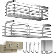 🚿 rustproof stainless steel shower caddy basket 2 pack - wall-mounted shower organizer with hooks, no drilling required - adhesive shower shelf for bathroom, kitchen, dorm, and toilet logo