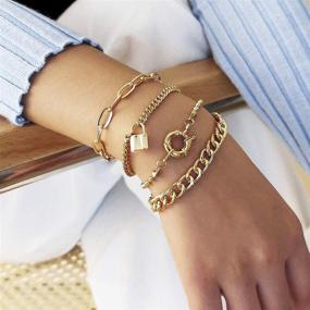 img 1 attached to YFStyle 5-Piece Adjustable Gold Bracelets Set for 💫 Women - Thin Cuff Bangles with Charm Bead Detailing