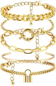 img 4 attached to YFStyle 5-Piece Adjustable Gold Bracelets Set for 💫 Women - Thin Cuff Bangles with Charm Bead Detailing